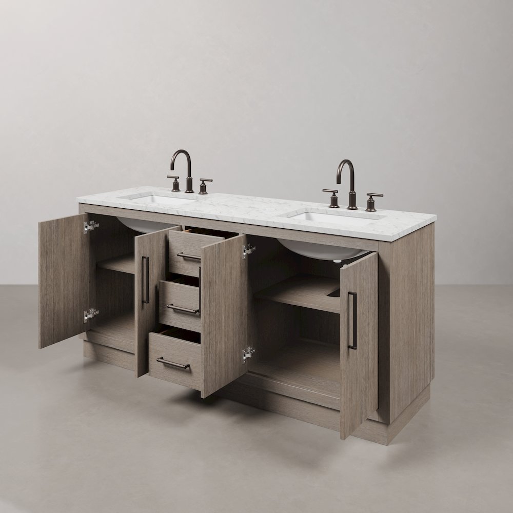 Hugo 72 In. Single Sink Carrara White Marble Countertop Vanity in Grey Oak. Picture 7