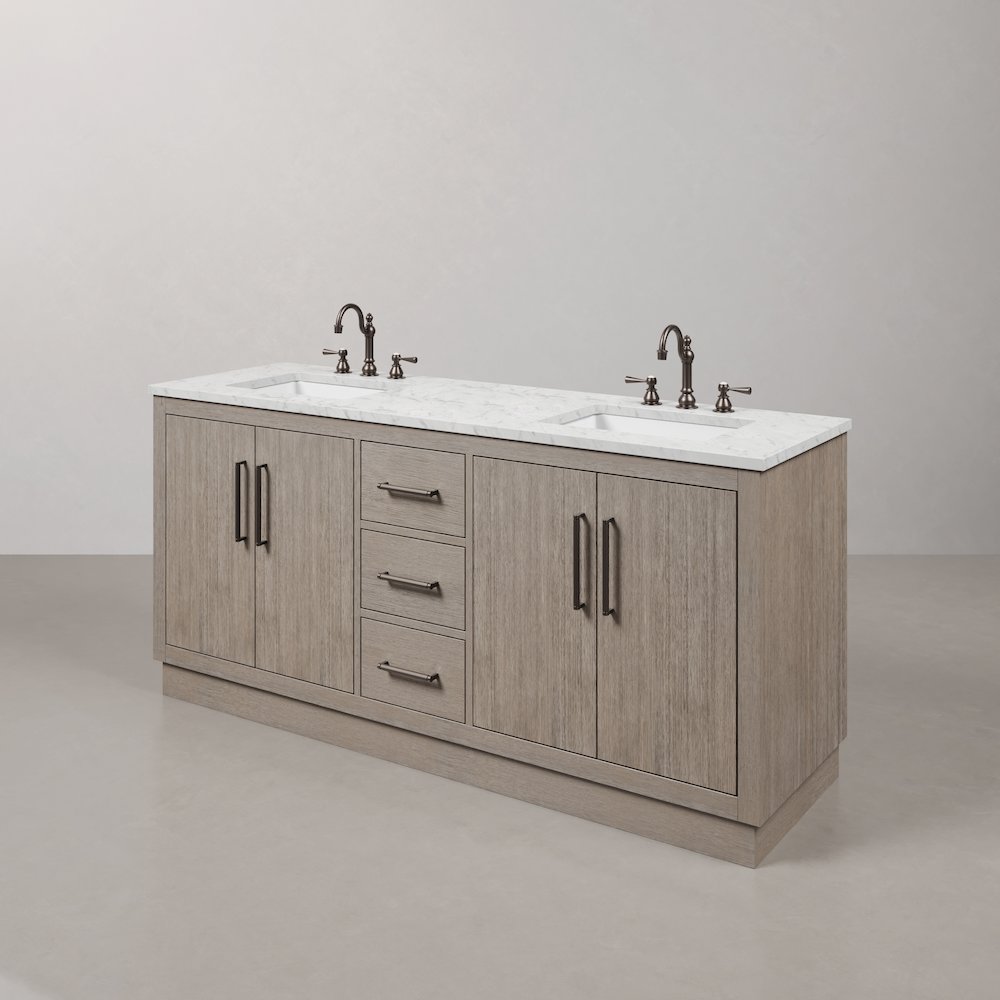 Hugo 72 In. Single Sink Carrara White Marble Countertop Vanity in Grey Oak. Picture 4