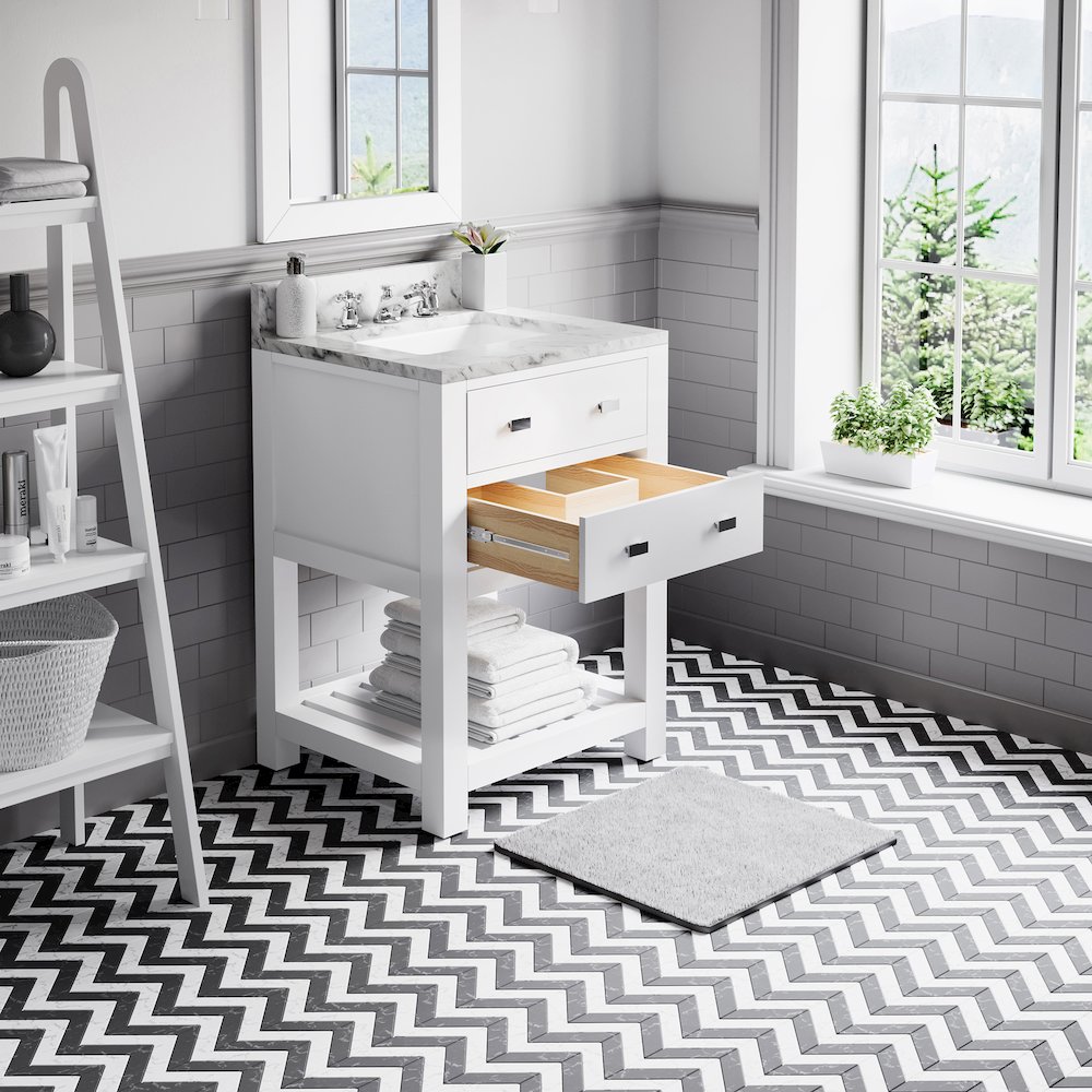 Madalyn 24 In. Single Sink Carrara White Marble Countertop Bath Vanity. Picture 4