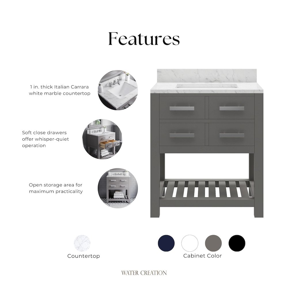 Madalyn 30 In. Single Sink Carrara White Marble Countertop Bath Vanity. Picture 8