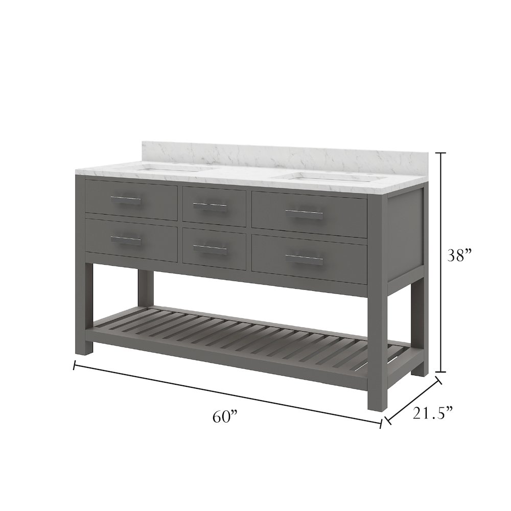 Madalyn 60 In. Double Sink Carrara White Marble Countertop Bath Vanity. Picture 8