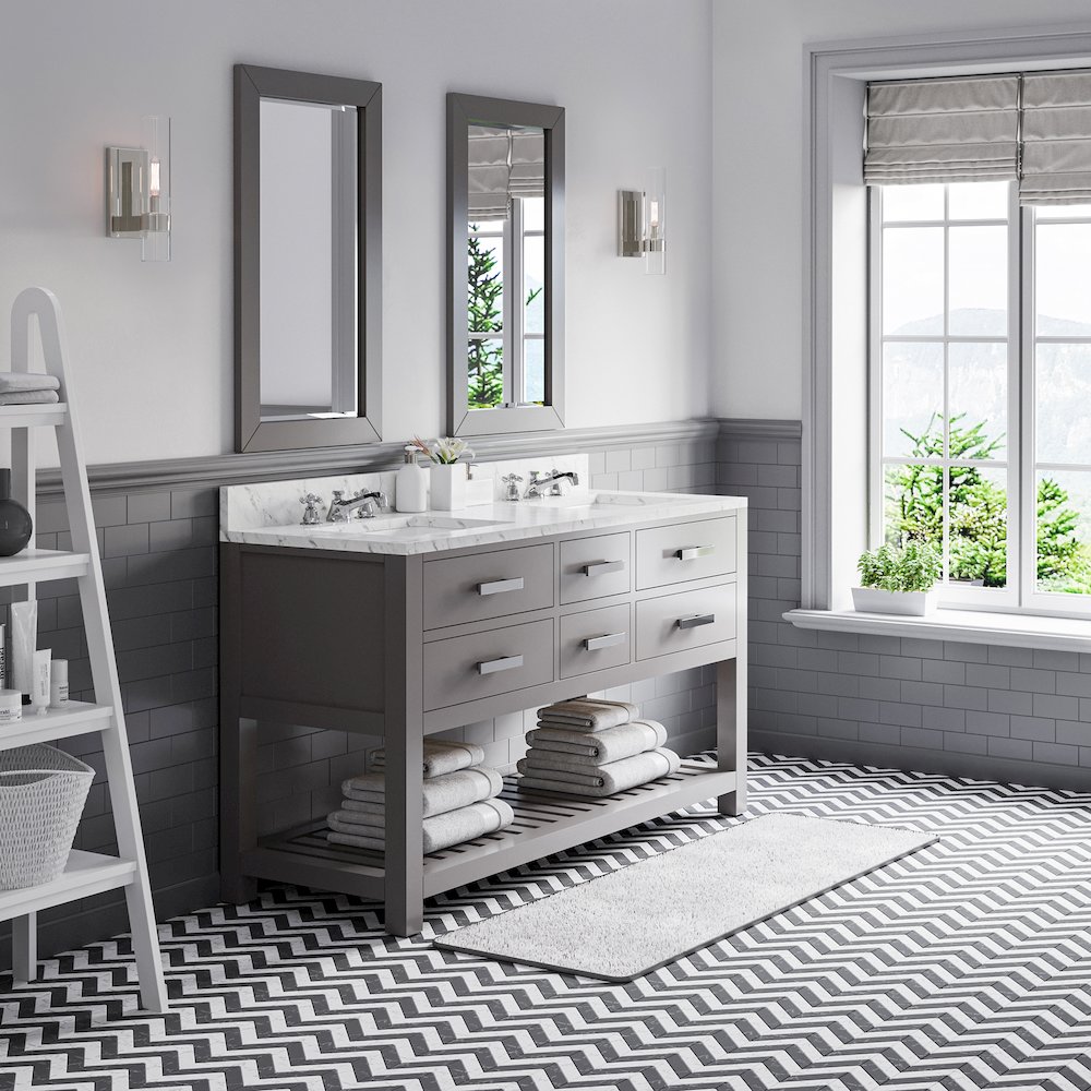 Madalyn 60 In. Double Sink Carrara White Marble Countertop Bath Vanity. Picture 3