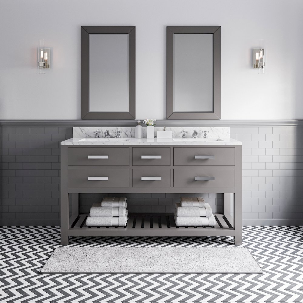 Madalyn 60 In. Double Sink Carrara White Marble Countertop Bath Vanity. Picture 2