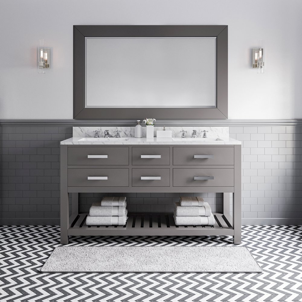 Madalyn 60 In. Double Sink Carrara White Marble Countertop Bath Vanity. Picture 2