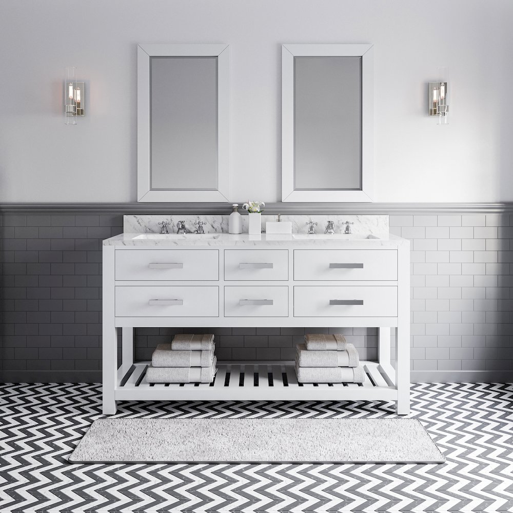 Madalyn 60 In. Double Sink Carrara White Marble Countertop Bath Vanity. Picture 2