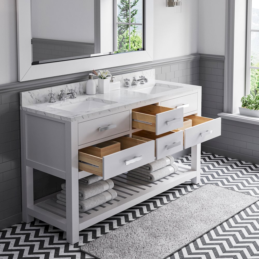 Madalyn 60 In. Double Sink Carrara White Marble Countertop Bath Vanity. Picture 4