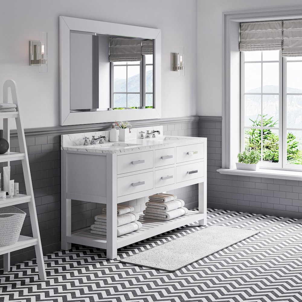 Madalyn 60 In. Double Sink Carrara White Marble Countertop Bath Vanity. Picture 3