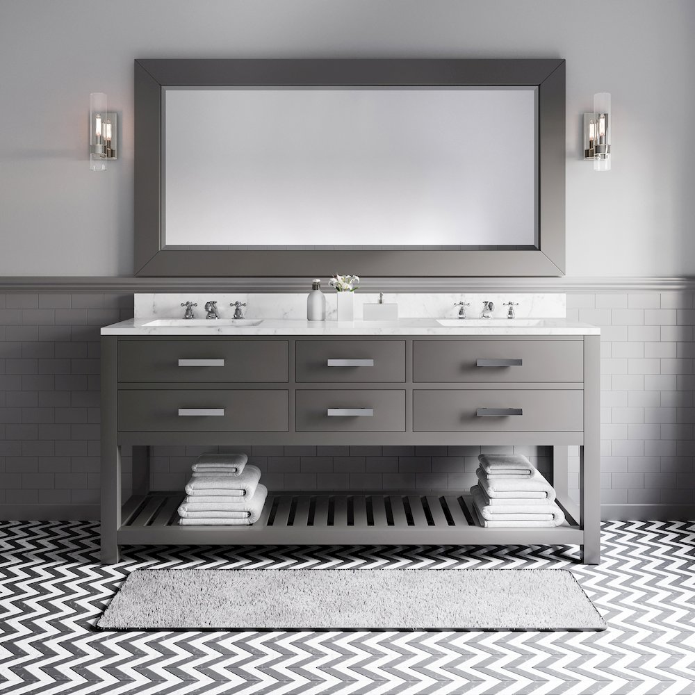 Madalyn 72 In. Double Sink Carrara White Marble Countertop Bath Vanity. Picture 2