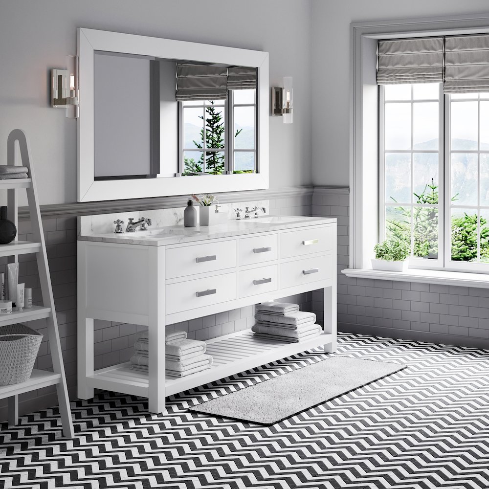 Madalyn 72 In. Double Sink Carrara White Marble Countertop Bath Vanity. Picture 3