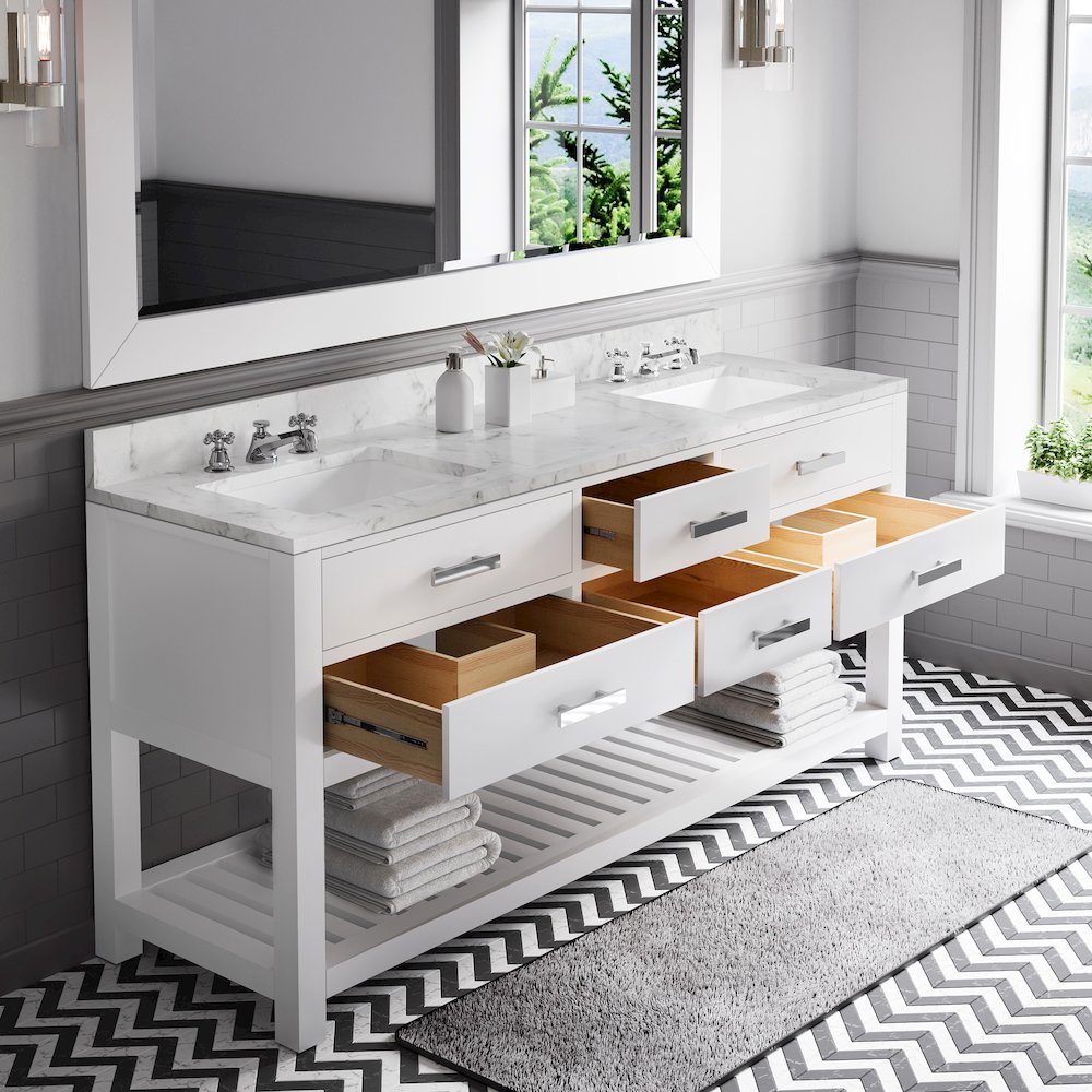Madalyn 72 In. Double Sink Carrara White Marble Countertop Bath Vanity. Picture 4