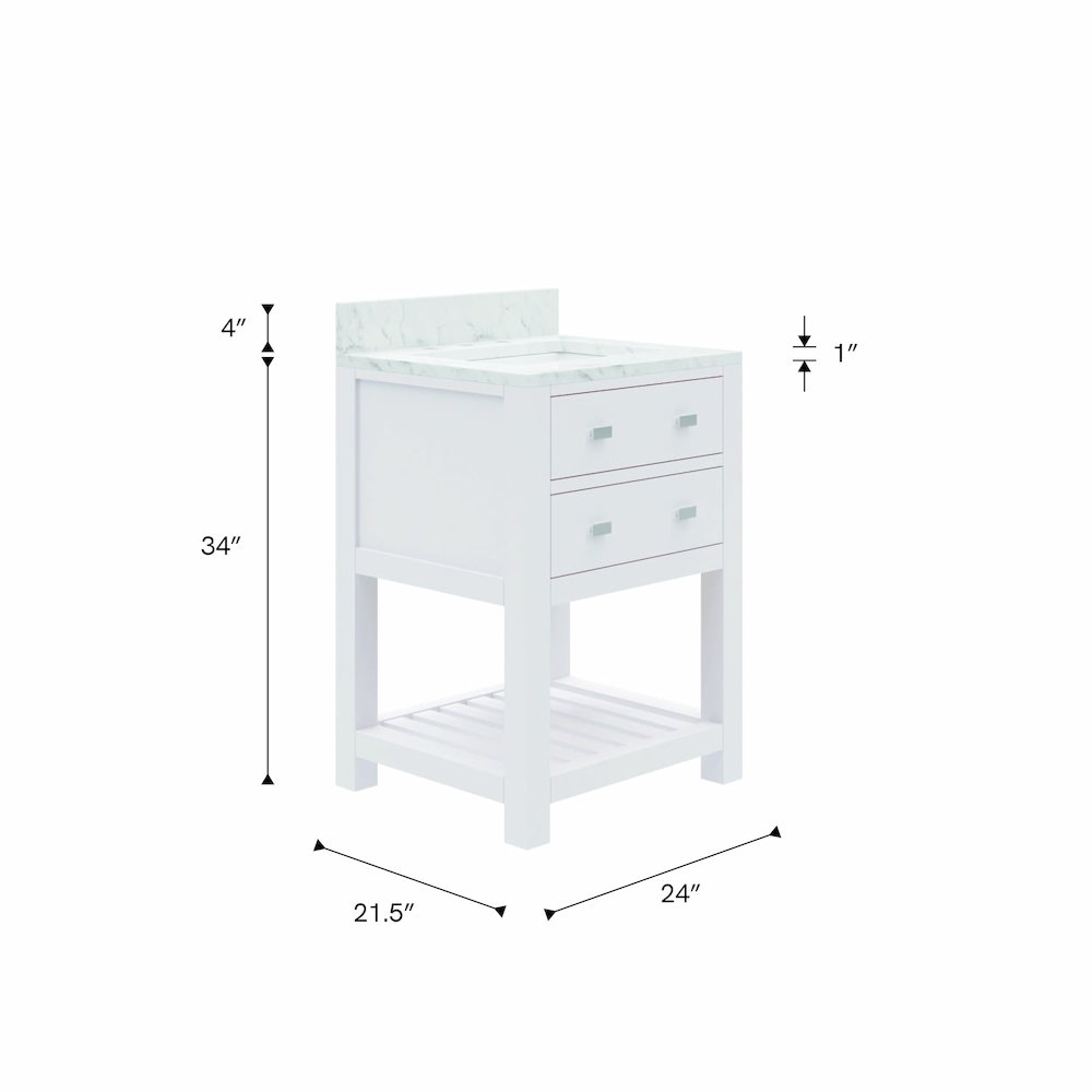 Madalyn 24 In. Single Sink Carrara White Marble Countertop Bath Vanity. Picture 7