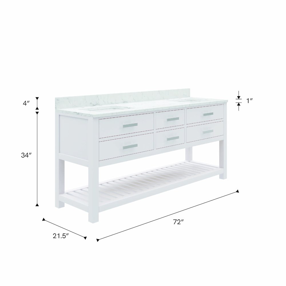 Madalyn 72 In. Double Sink Carrara White Marble Countertop Bath Vanity. Picture 7