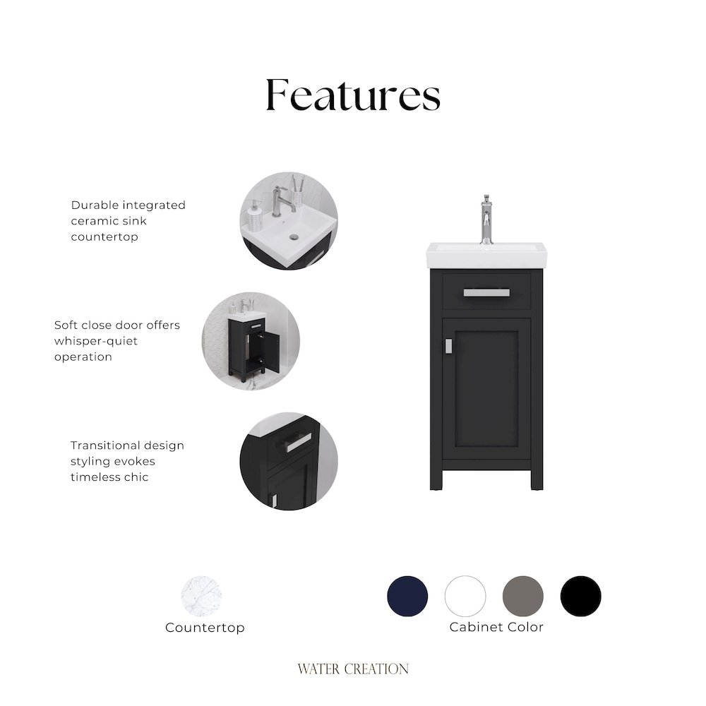 Mia 18 In. Integrated Ceramic Sink Top Vanity in Espresso. Picture 9