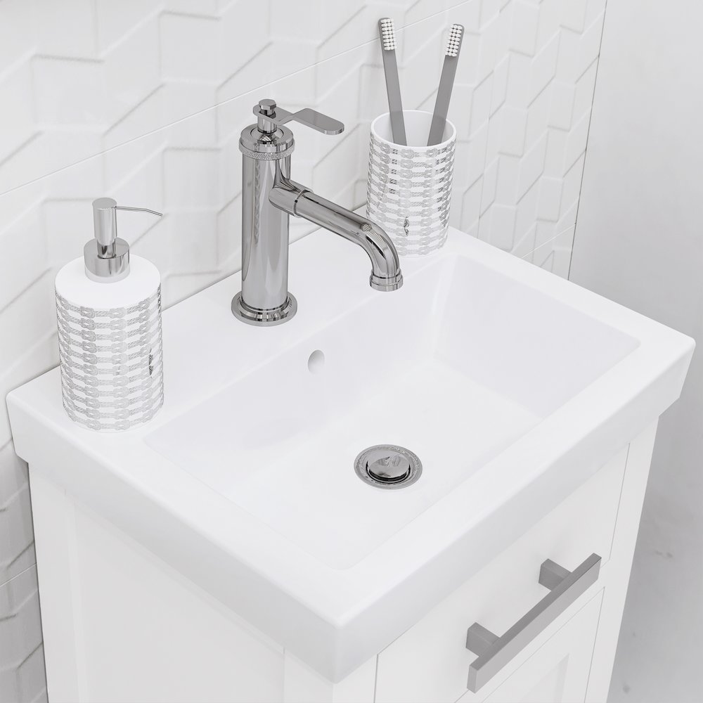 Mia 18 In. Integrated Ceramic Sink Top Vanity in Pure White. Picture 7