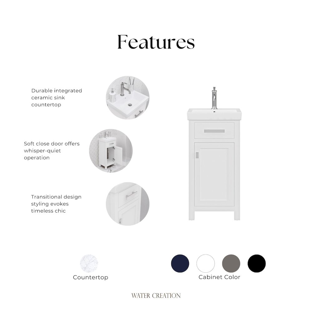 Mia 18 In. Integrated Ceramic Sink Top Vanity in Pure White. Picture 9