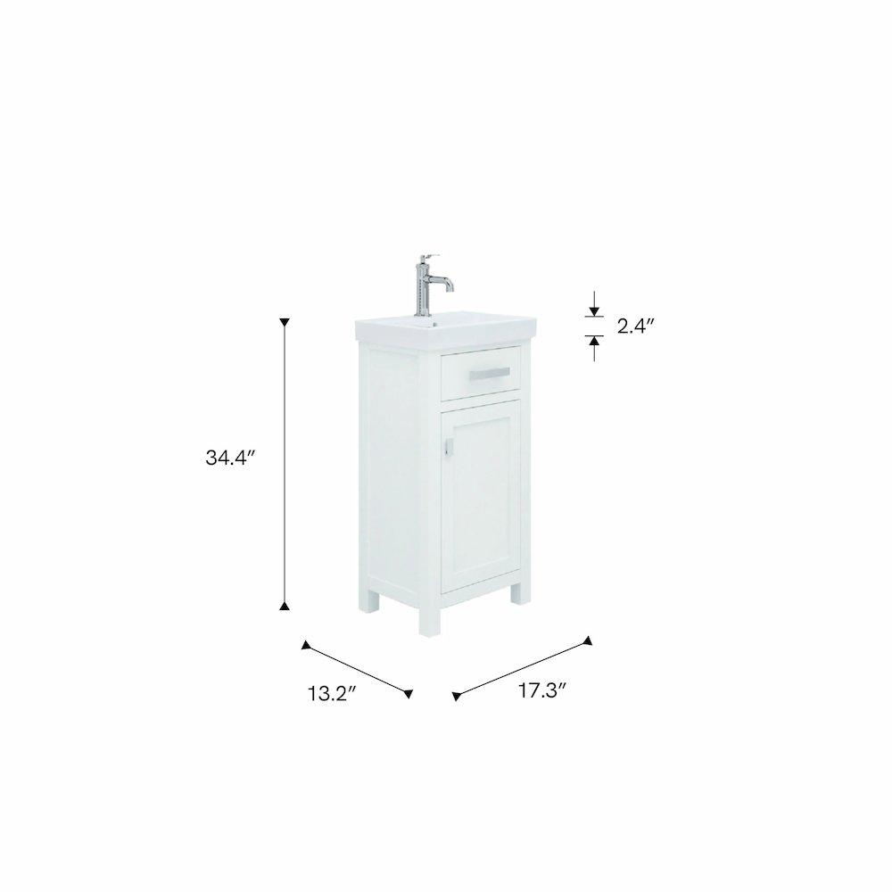 Mia 18 In. Integrated Ceramic Sink Top Vanity in Pure White. Picture 8