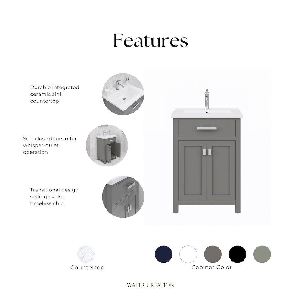 Myra 24 In. Integrated Ceramic Sink Top Vanity in Cashmere Grey. Picture 9