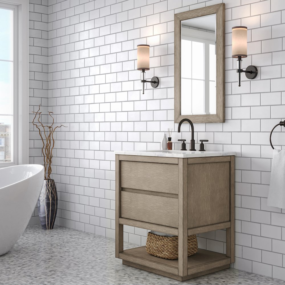 Oakman 30 In. Single Sink Carrara White Marble Countertop Bath Vanity. Picture 3