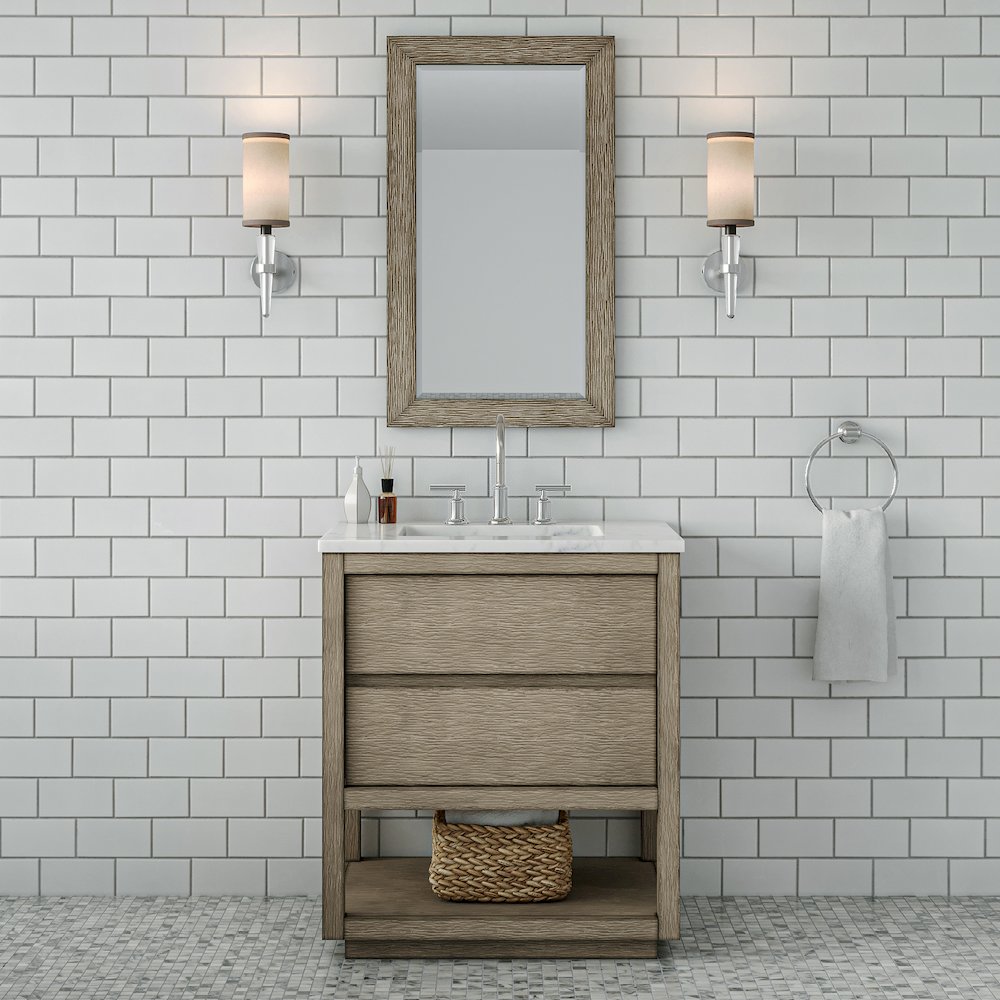 Oakman 30 In. Single Sink Carrara White Marble Countertop Bath Vanity. Picture 2