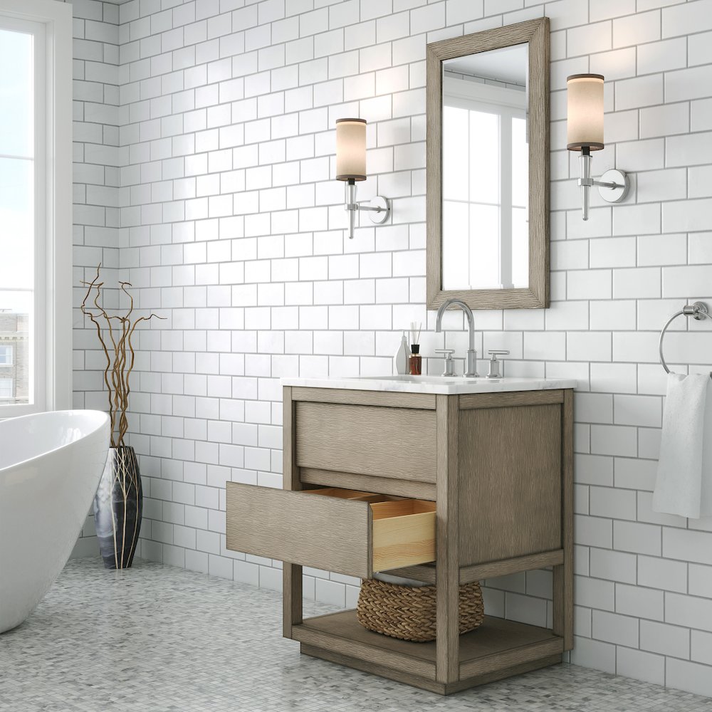 Oakman 30 In. Single Sink Carrara White Marble Countertop Bath Vanity. Picture 4