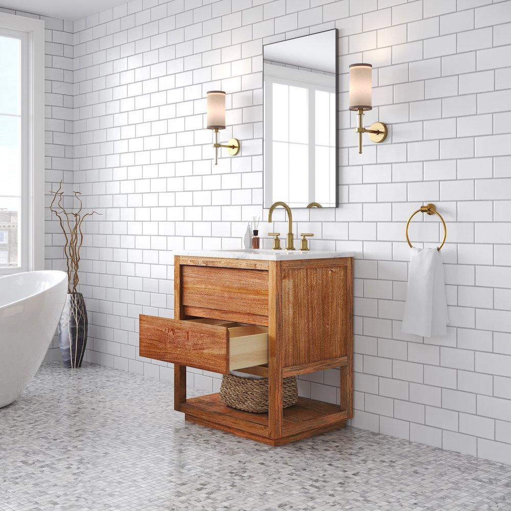 Oakman 30 In. Single Sink Carrara White Marble Countertop Bath Vanity. Picture 4