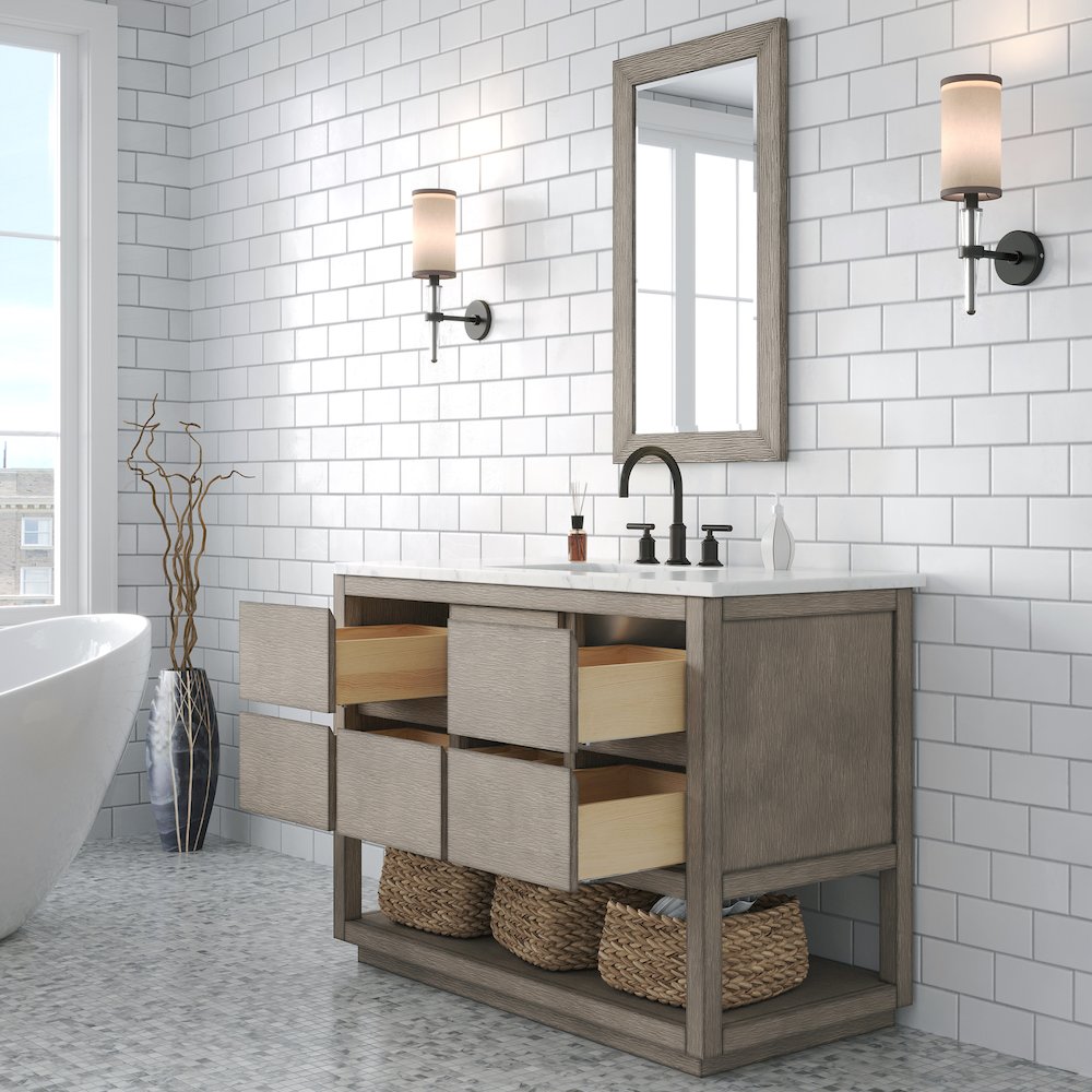 Oakman 48 In. Single Sink Carrara White Marble Countertop Bath Vanity. Picture 4