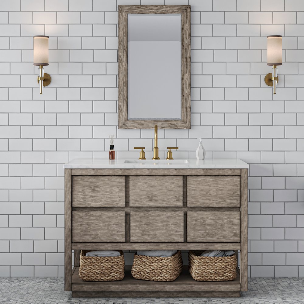 Oakman 48 In. Single Sink Carrara White Marble Countertop Bath Vanity. Picture 2