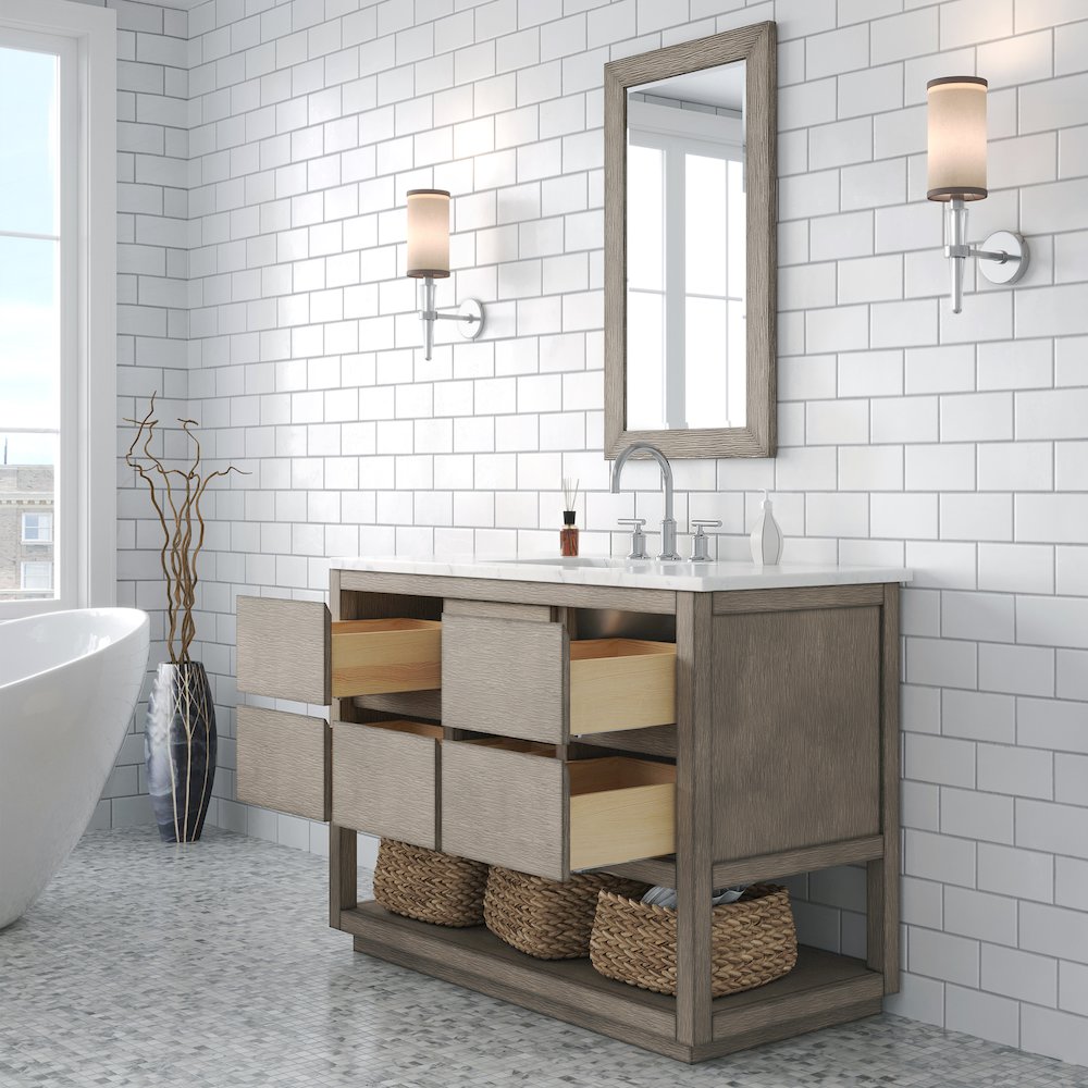 Oakman 48 In. Single Sink Carrara White Marble Countertop Bath Vanity. Picture 4