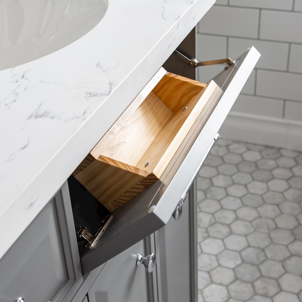 Palace 60 In. Double Sink Carrara Quartz Countertop Bath Vanity in Cashmere Grey. Picture 8
