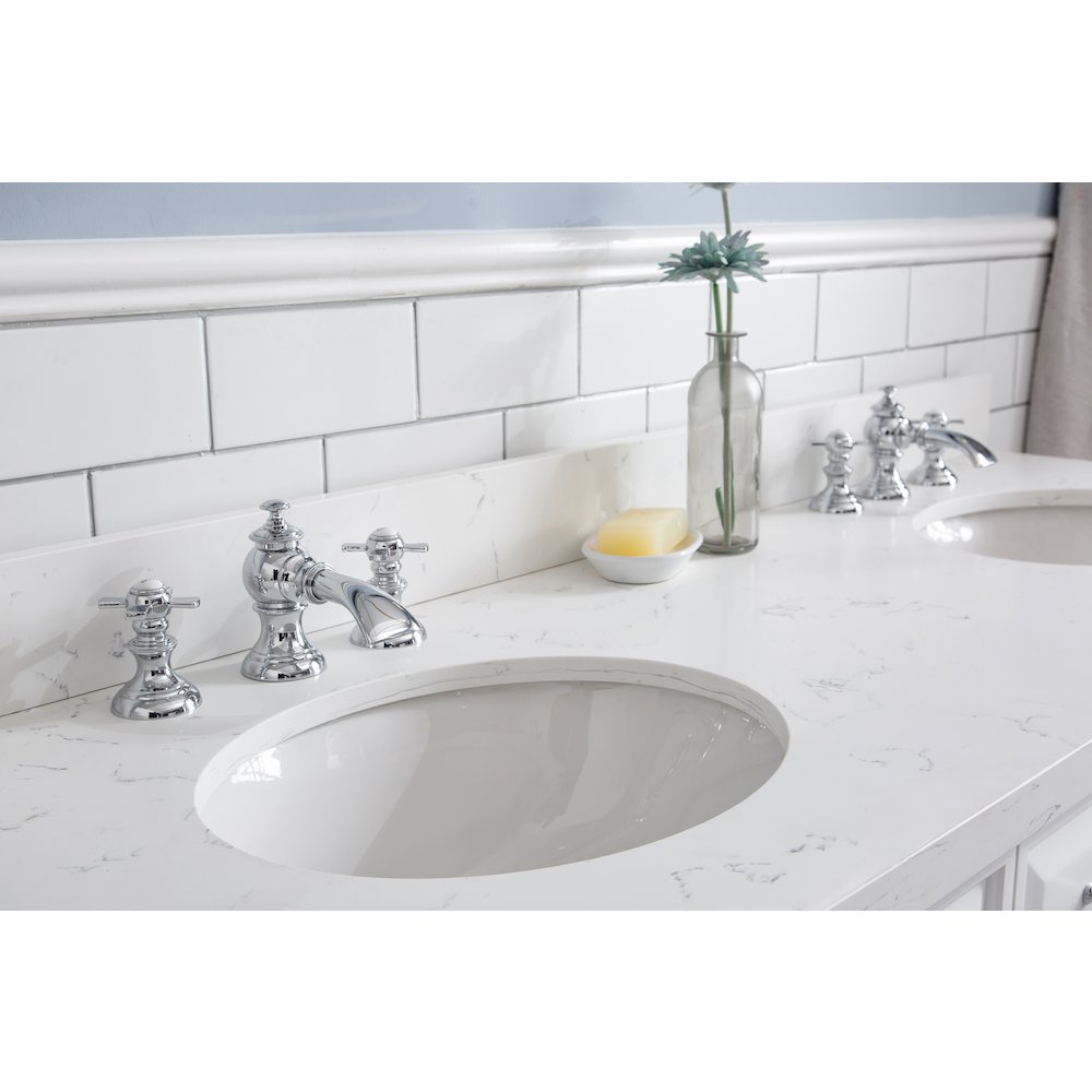 Palace 60 In. Double Sink Carrara Quartz Countertop Bath Vanity in Pure White. Picture 6