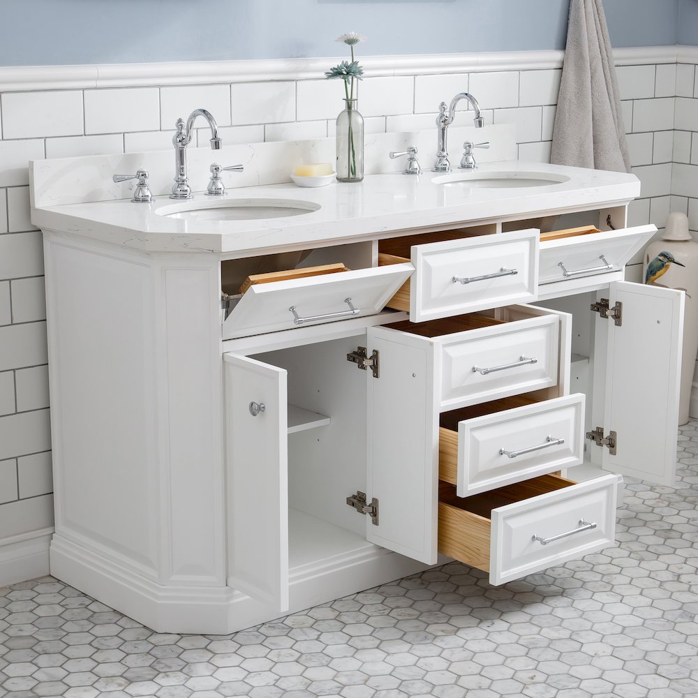 Palace 60 In. Double Sink Carrara Quartz Countertop Bath Vanity in Pure White. Picture 4