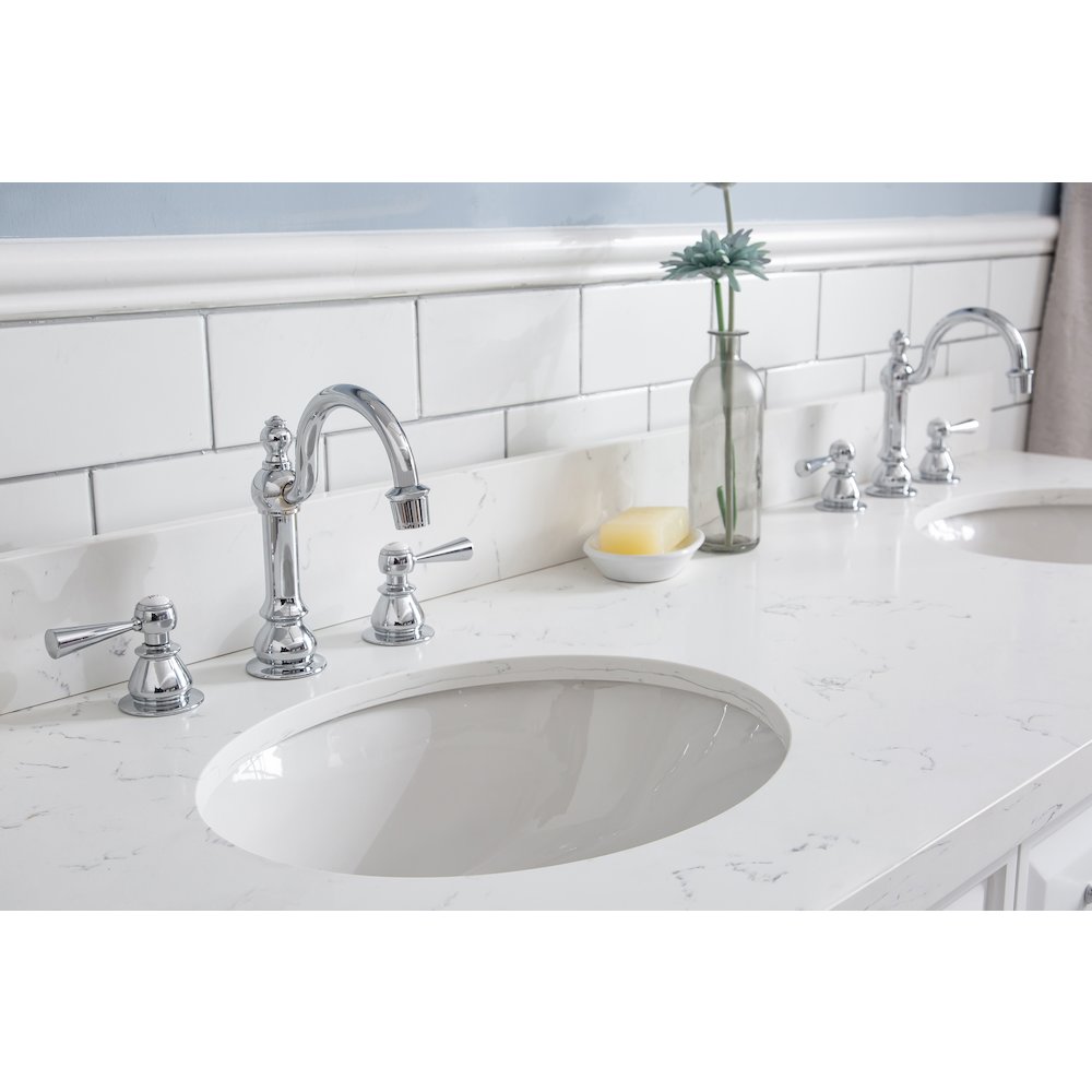 Palace 60 In. Double Sink Carrara Quartz Countertop Bath Vanity in Pure White. Picture 6