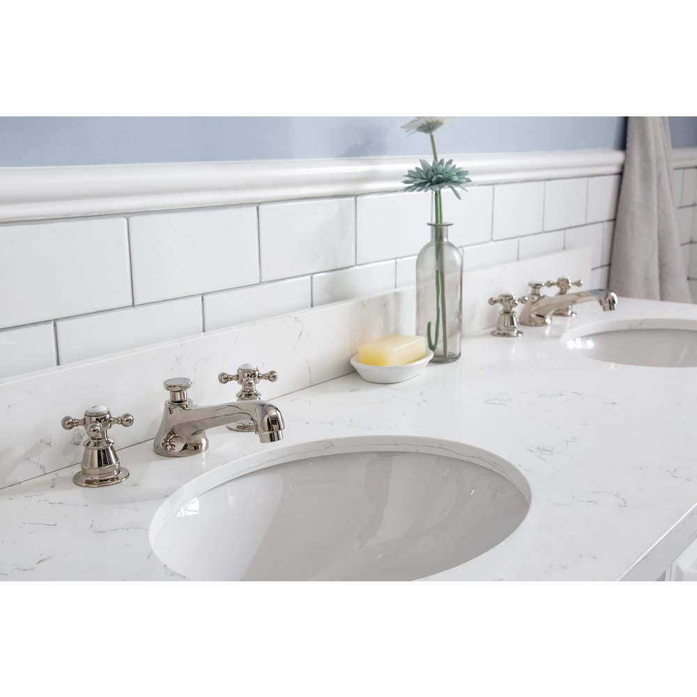 Palace 60 In. Double Sink Carrara Quartz Countertop Bath Vanity in Pure White. Picture 4