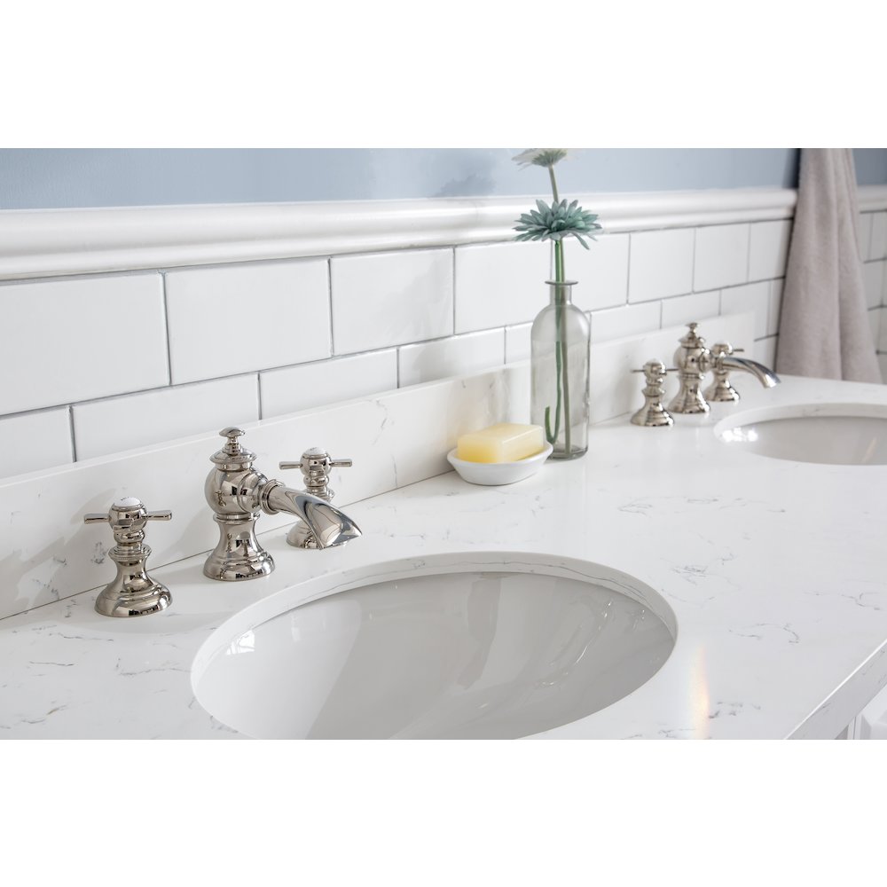 Palace 60 In. Double Sink Carrara Quartz Countertop Bath Vanity in Pure White. Picture 6