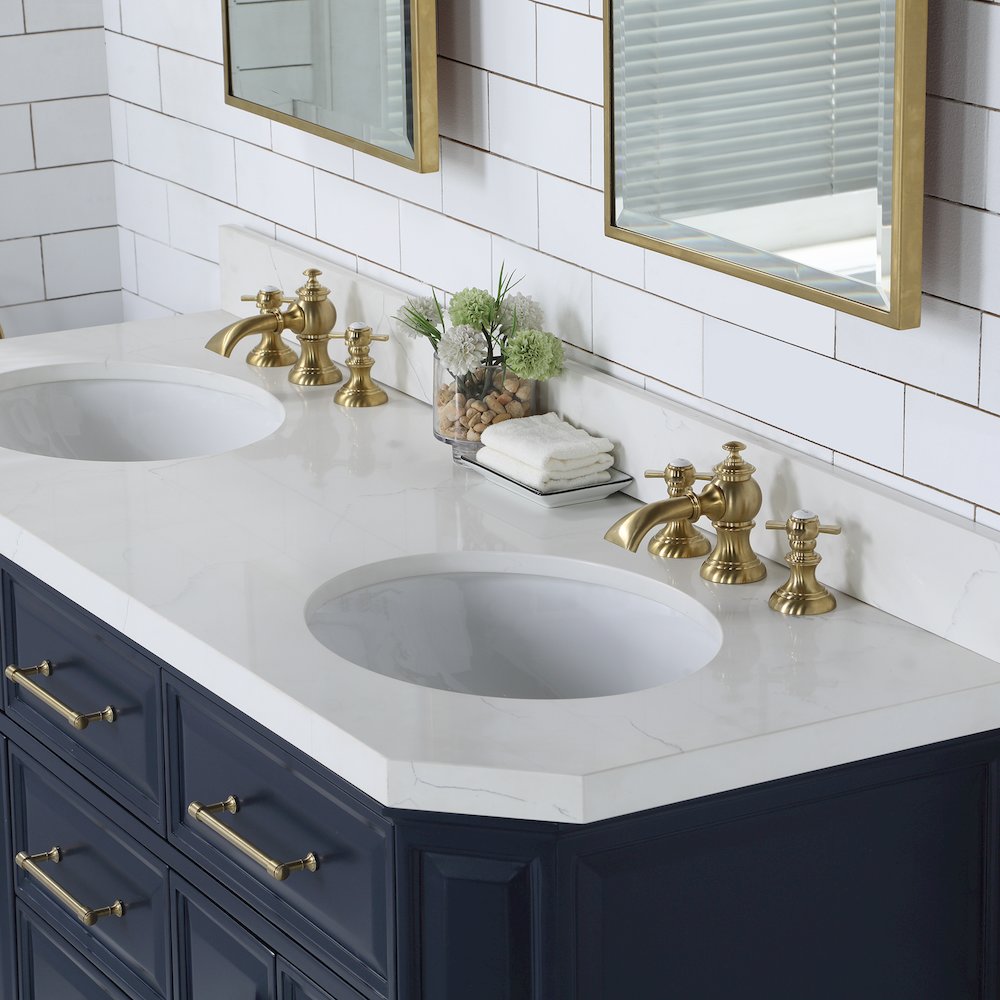 Palace 60 In. Double Sink Carrara Quartz Countertop Bath Vanity in Monarch Blue. Picture 10