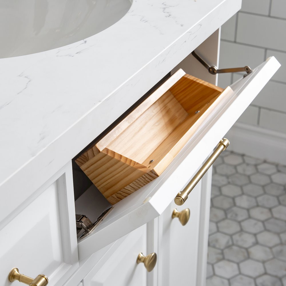 Palace 60 In. Double Sink Carrara Quartz Countertop Bath Vanity in Pure White. Picture 8