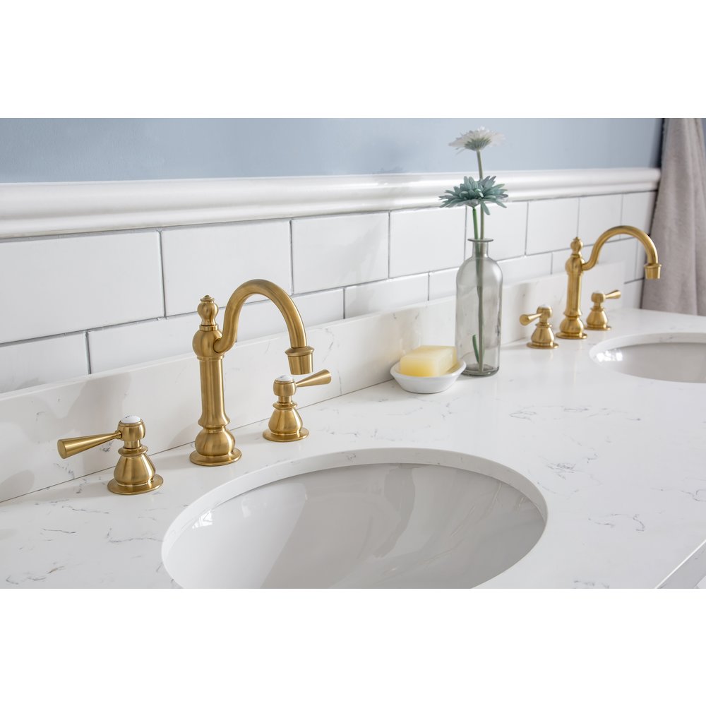 Palace 60 In. Double Sink Carrara Quartz Countertop Bath Vanity in Pure White. Picture 10