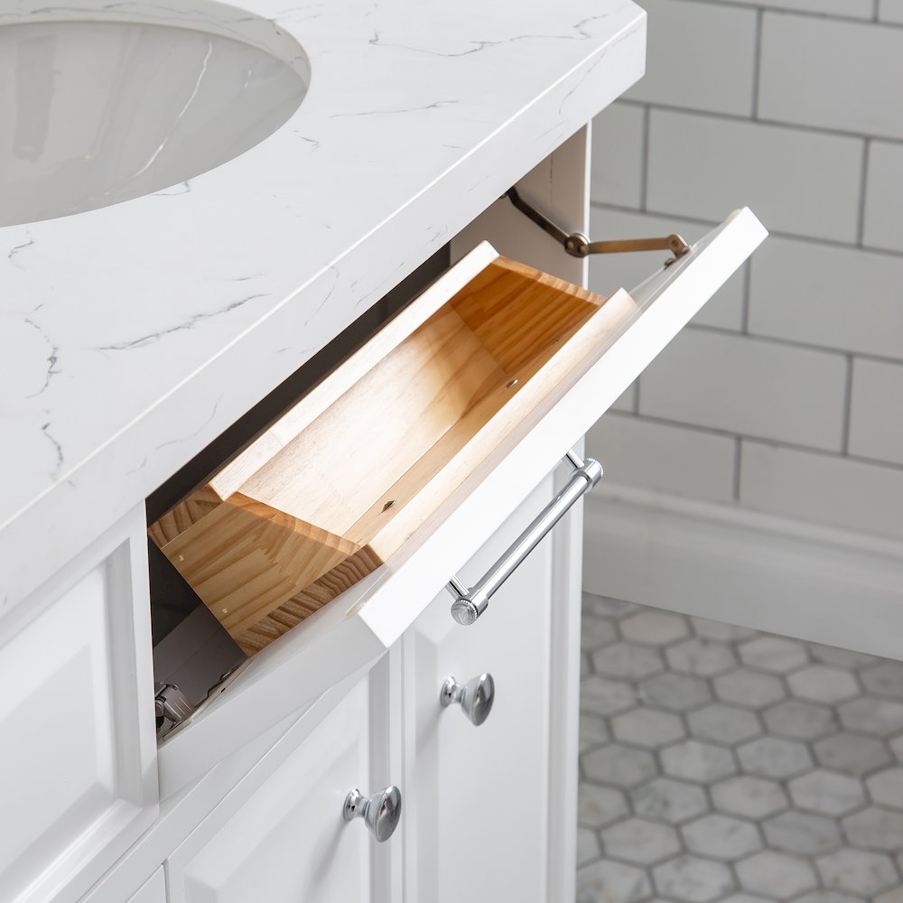 Palace 72 In. Double Sink Carrara Quartz Countertop Bath Vanity in Pure White. Picture 8