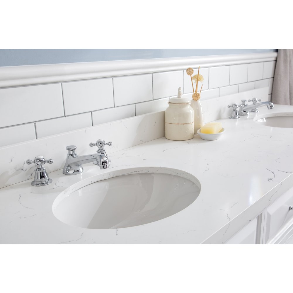 Palace 72 In. Double Sink Carrara Quartz Countertop Bath Vanity in Pure White. Picture 6