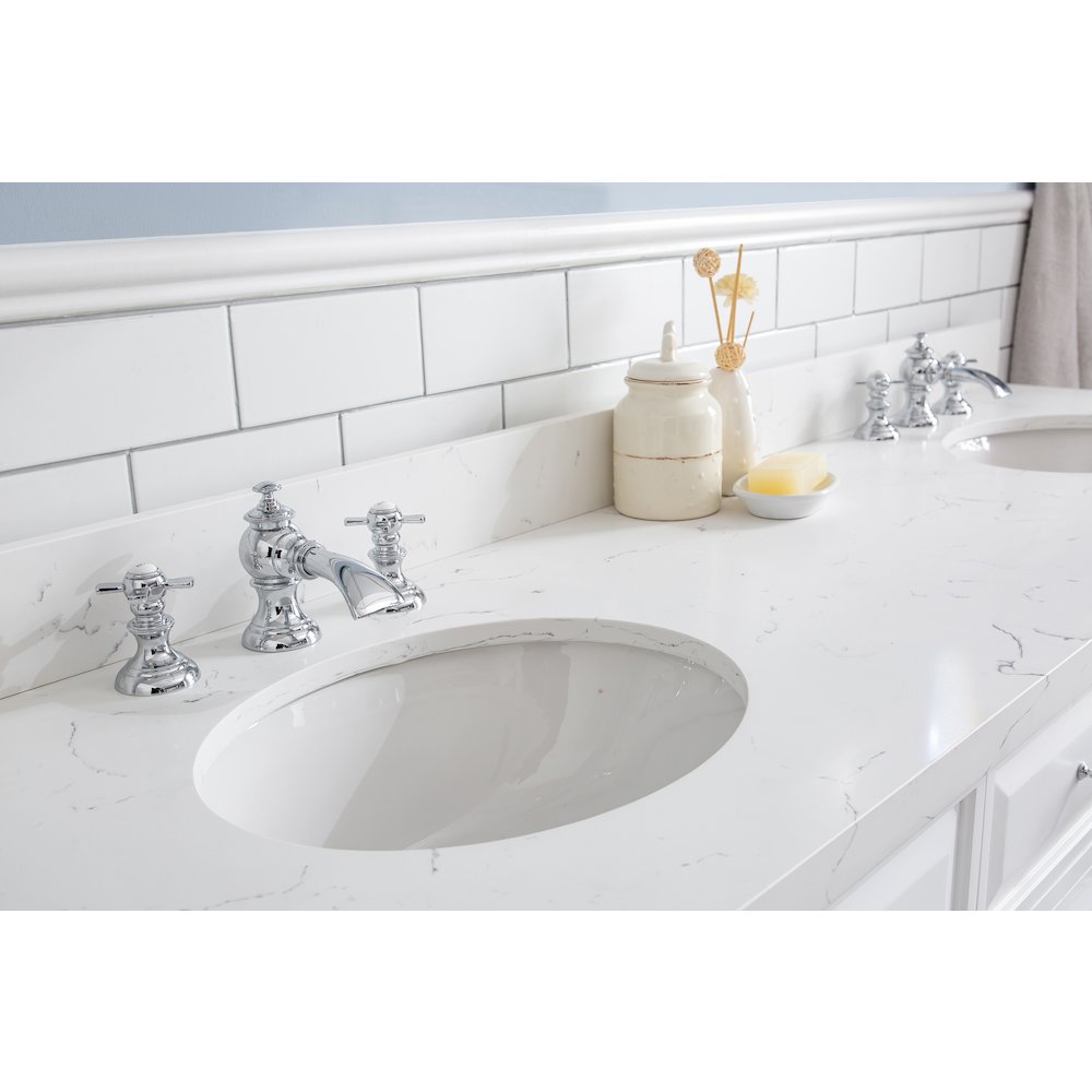 Palace 72 In. Double Sink Carrara Quartz Countertop Bath Vanity in Pure White. Picture 6