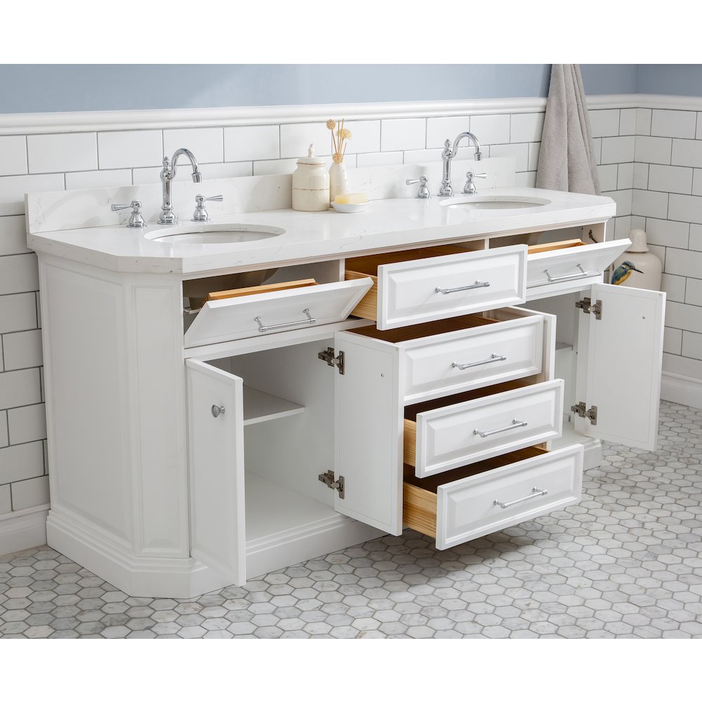 Palace 72 In. Double Sink Carrara Quartz Countertop Bath Vanity in Pure White. Picture 4