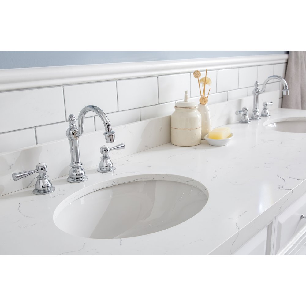 Palace 72 In. Double Sink Carrara Quartz Countertop Bath Vanity in Pure White. Picture 6