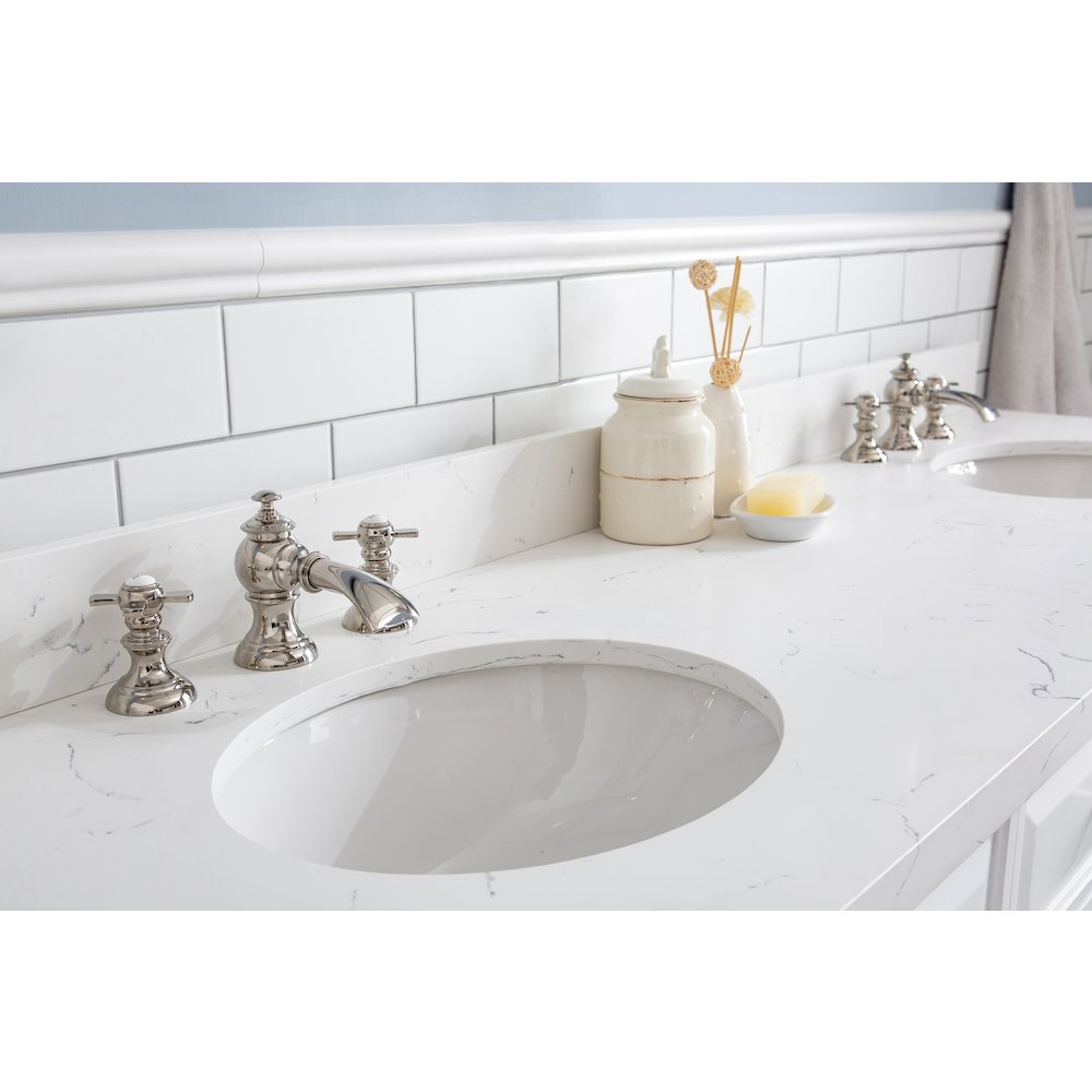Palace 72 In. Double Sink Carrara Quartz Countertop Bath Vanity in Pure White. Picture 6