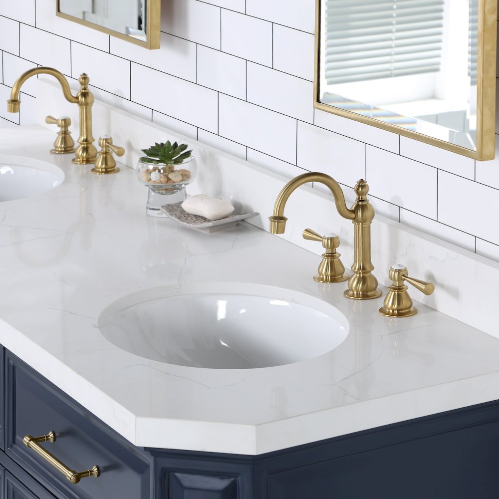 Palace 72 In. Double Sink Carrara Quartz Countertop Bath Vanity in Monarch Blue. Picture 6