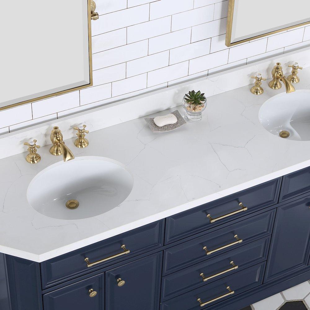 Palace 72 In. Double Sink Carrara Quartz Countertop Bath Vanity in Monarch Blue. Picture 5