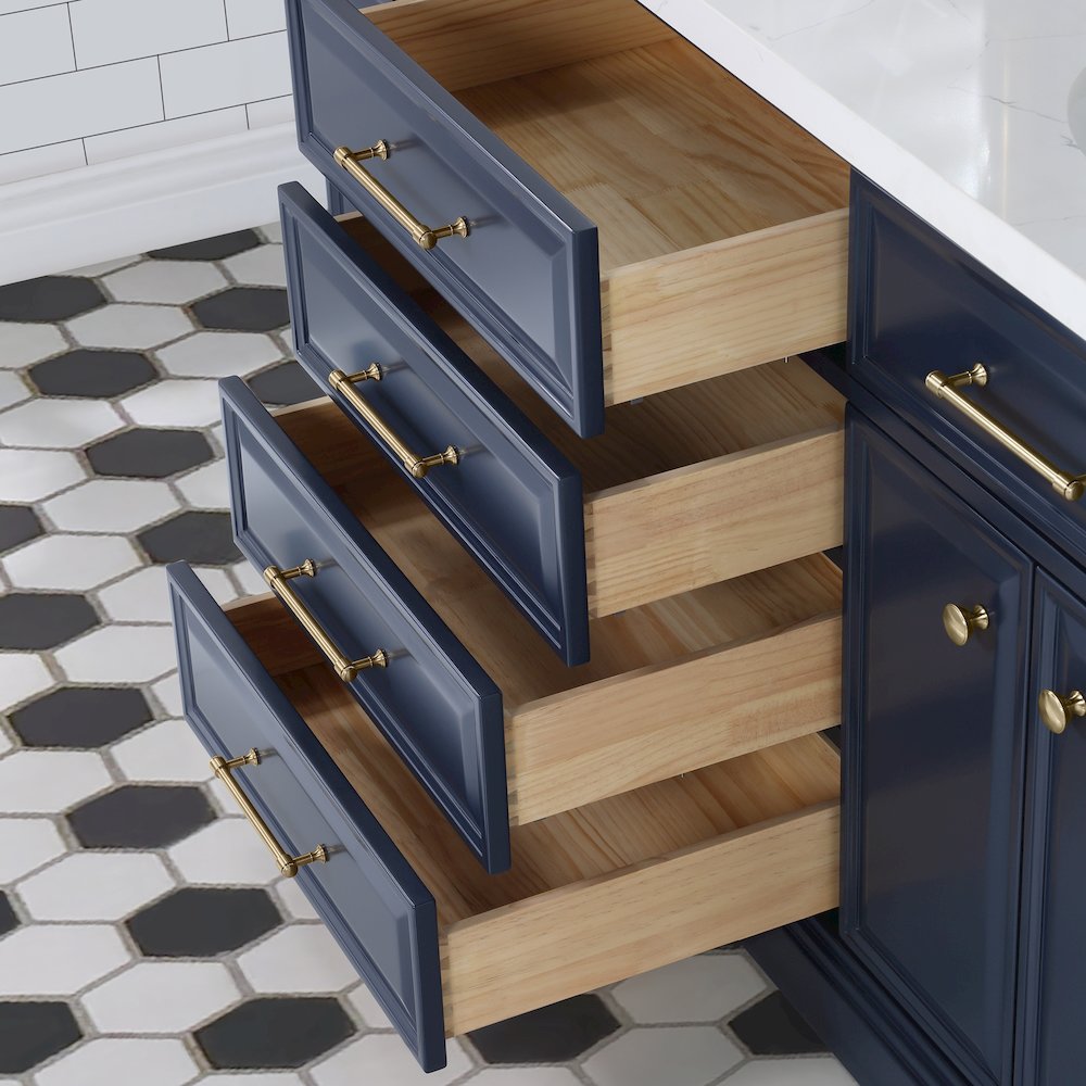 Palace 72 In. Double Sink Carrara Quartz Countertop Bath Vanity in Monarch Blue. Picture 7