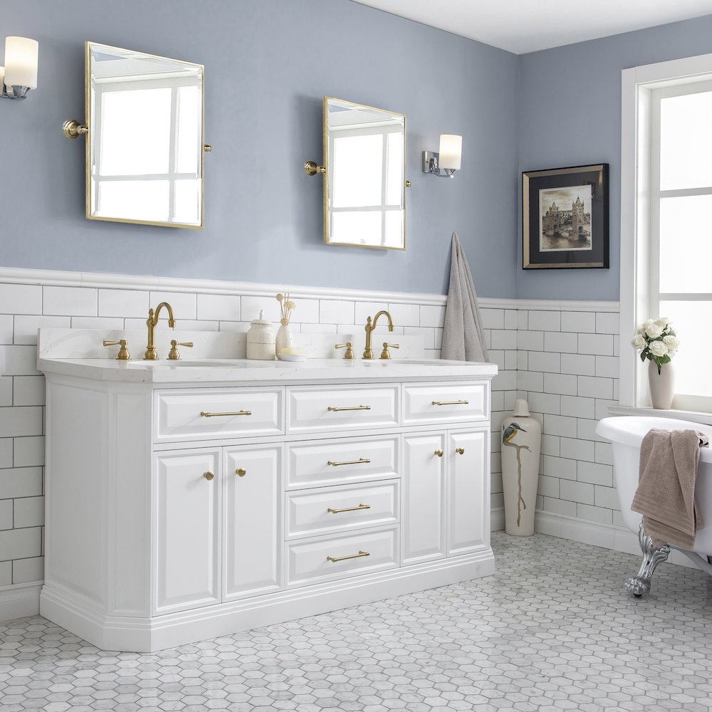 Palace 72 In. Double Sink Carrara Quartz Countertop Bath Vanity in Pure White. Picture 3