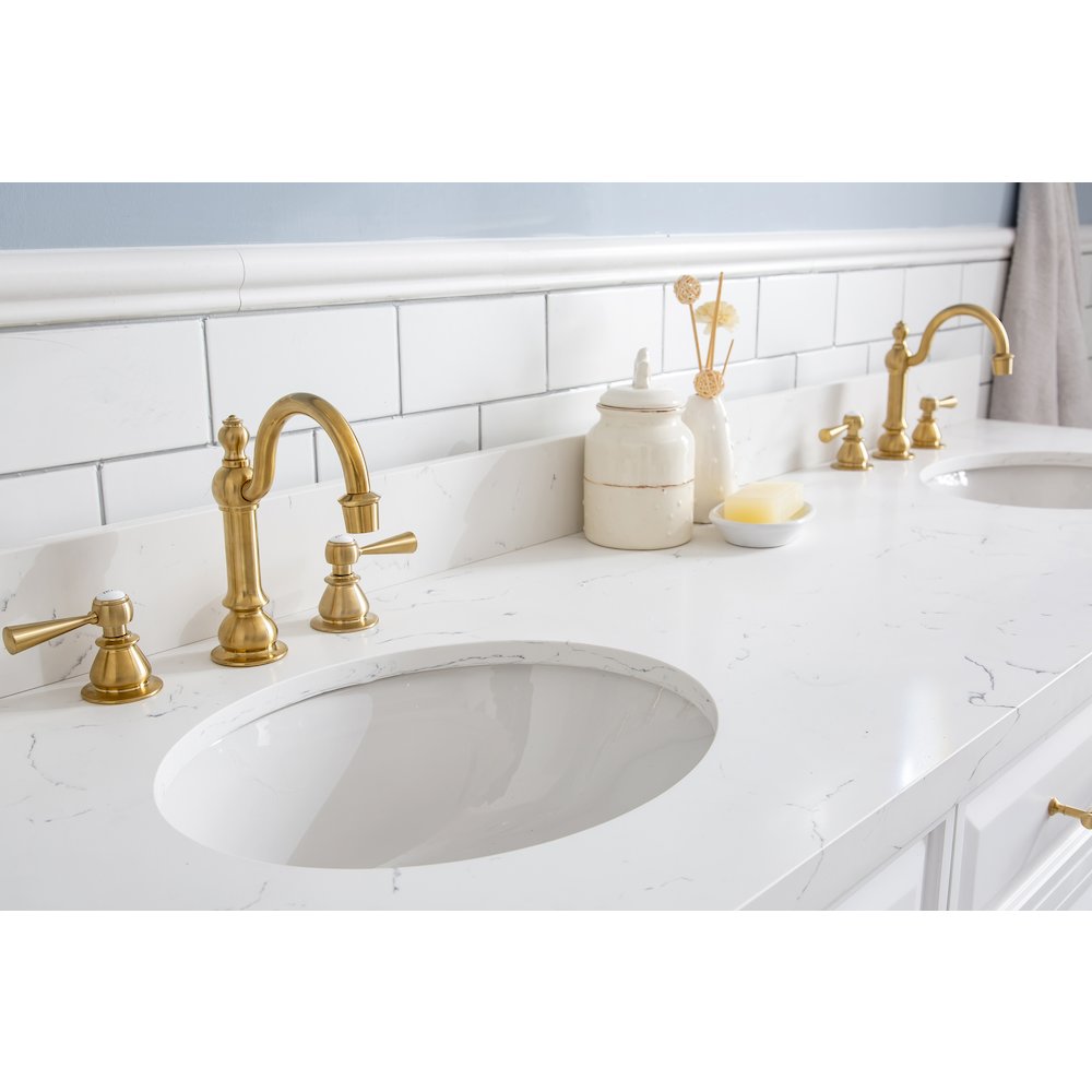 Palace 72 In. Double Sink Carrara Quartz Countertop Bath Vanity in Pure White. Picture 10