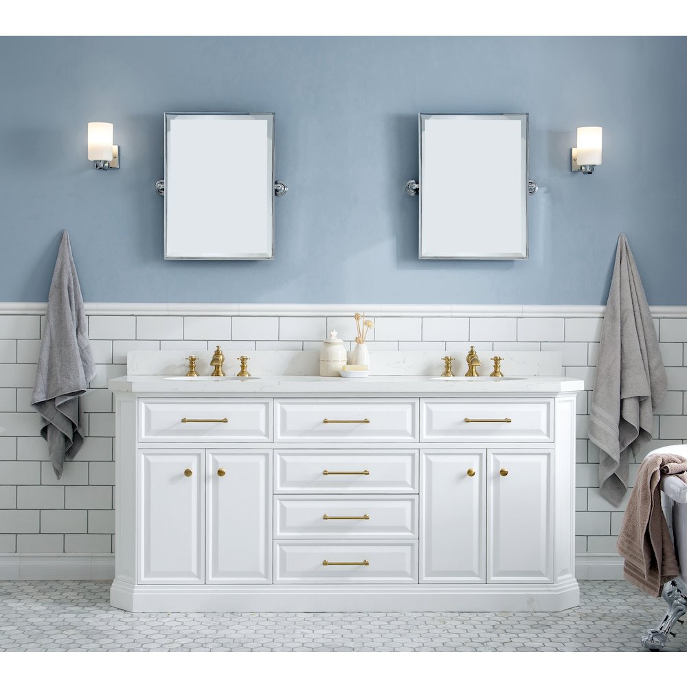Palace 72 In. Double Sink Carrara Quartz Countertop Bath Vanity in Pure White. Picture 2