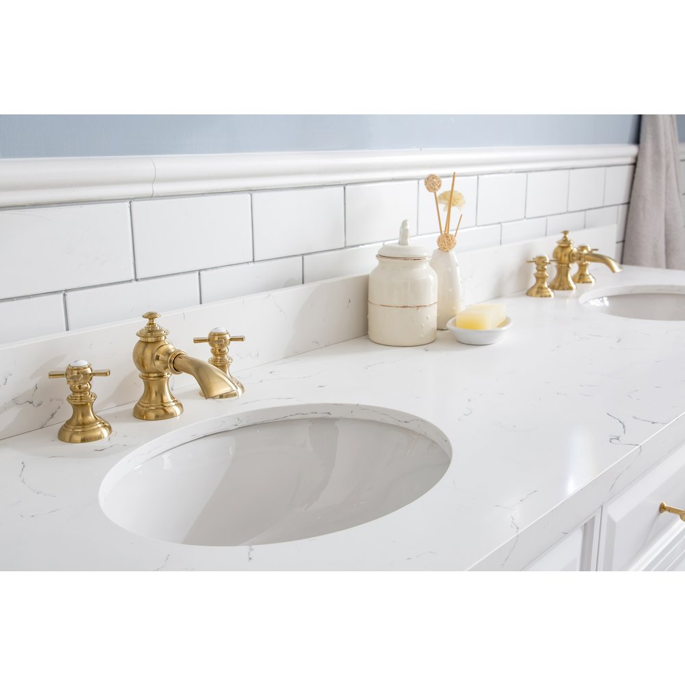 Palace 72 In. Double Sink Carrara Quartz Countertop Bath Vanity in Pure White. Picture 10